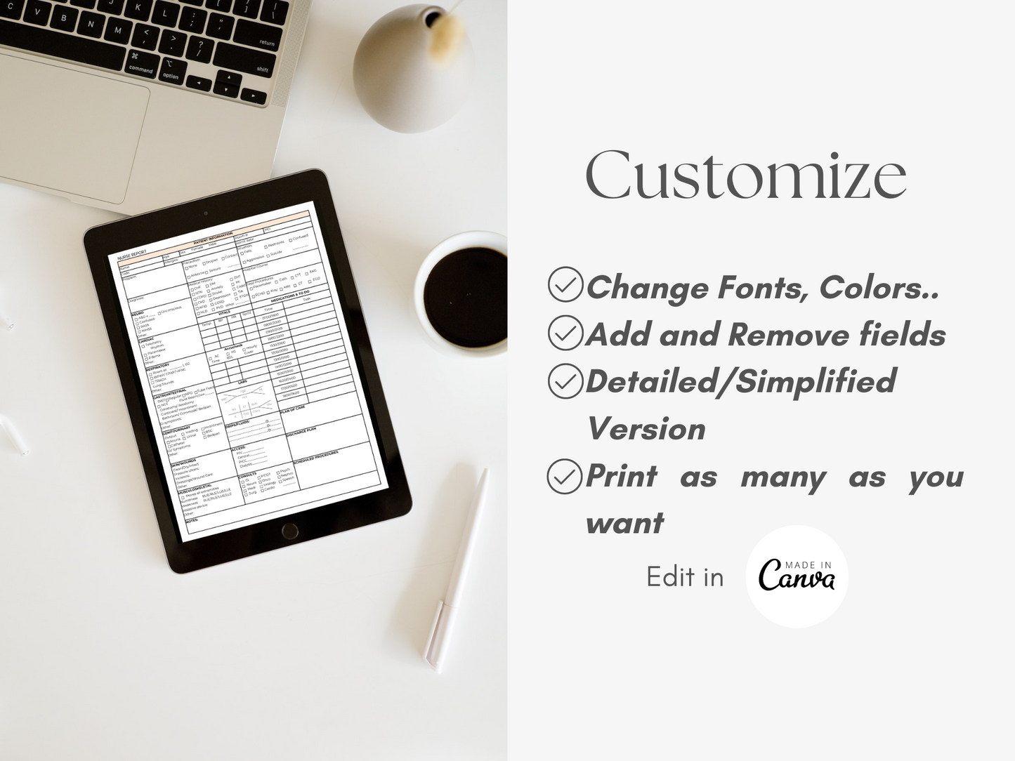 Medical/ Surgical/ Telemetry Nurse Report Sheet template