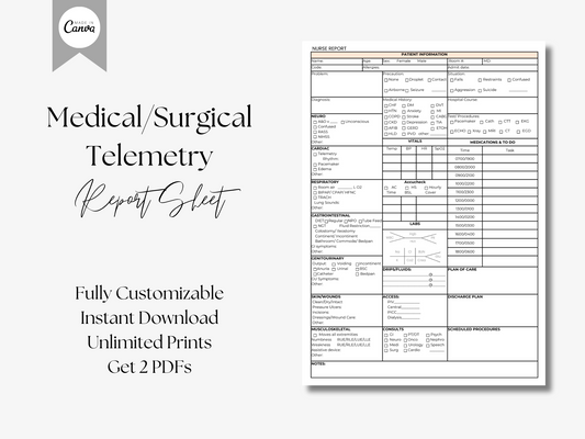 Medical/ Surgical/ Telemetry Nurse Report Sheet template
